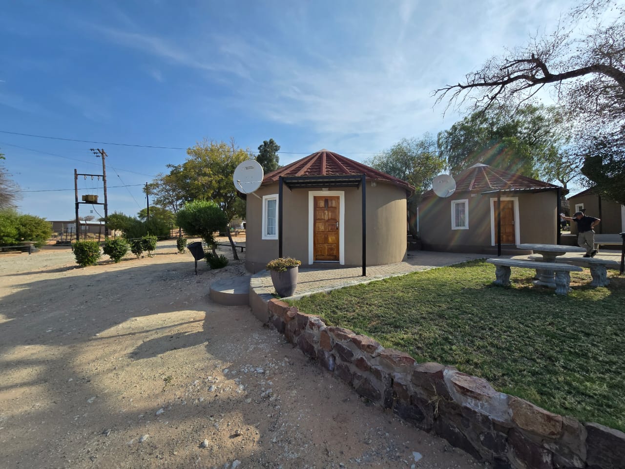 Desert Motel self catering units at sunset in Tshabong, Botswana